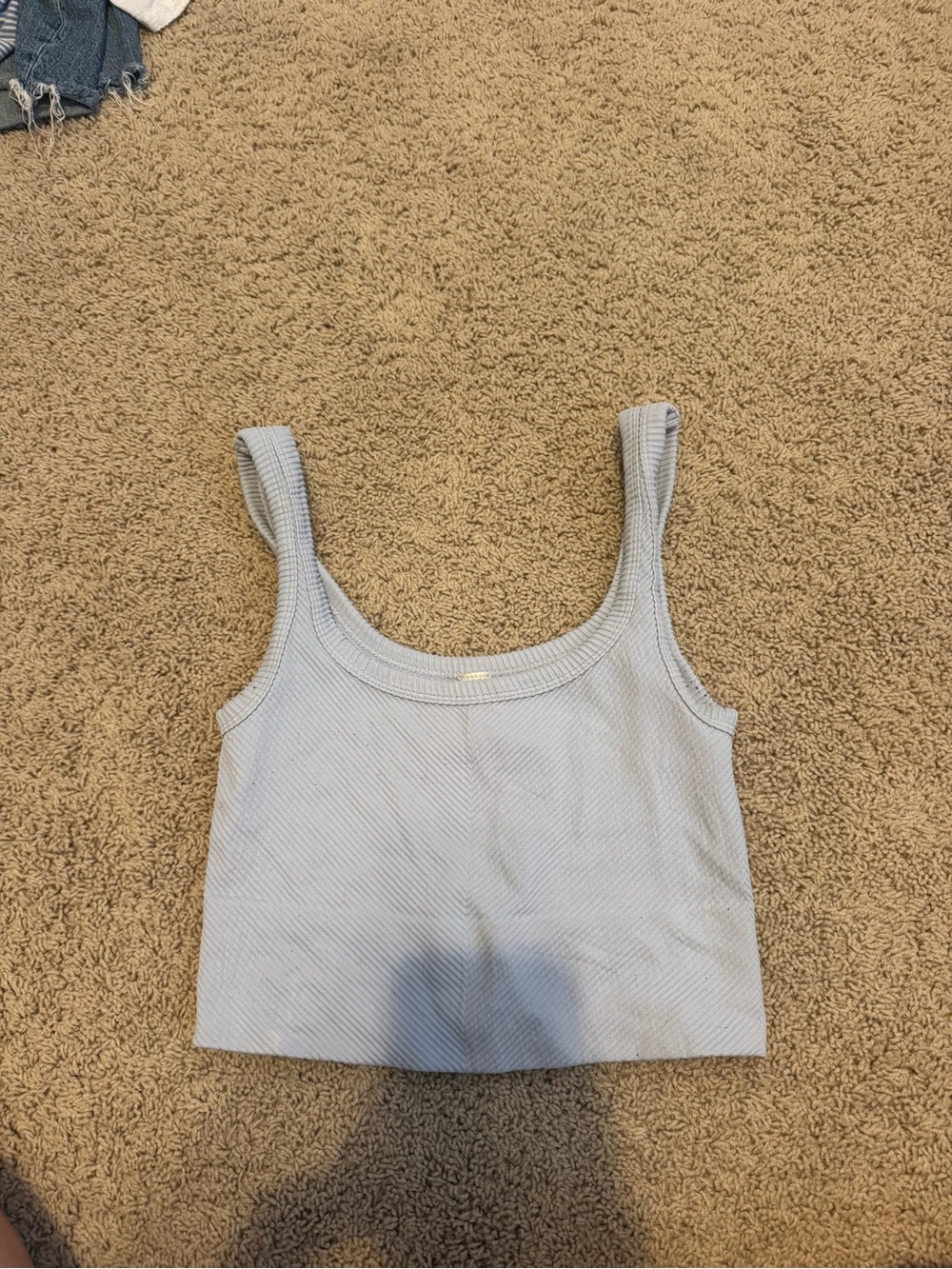 Light Blue Ribbed Scoop Neck Crop Tank Top